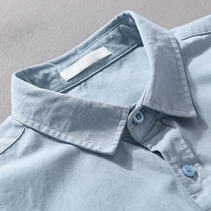Camicia da uomo in cotone con colletto alla coreana, manica lunga, casual, tinta unita, con bottoni e tasca decorativa, Buddha Stones - image 6