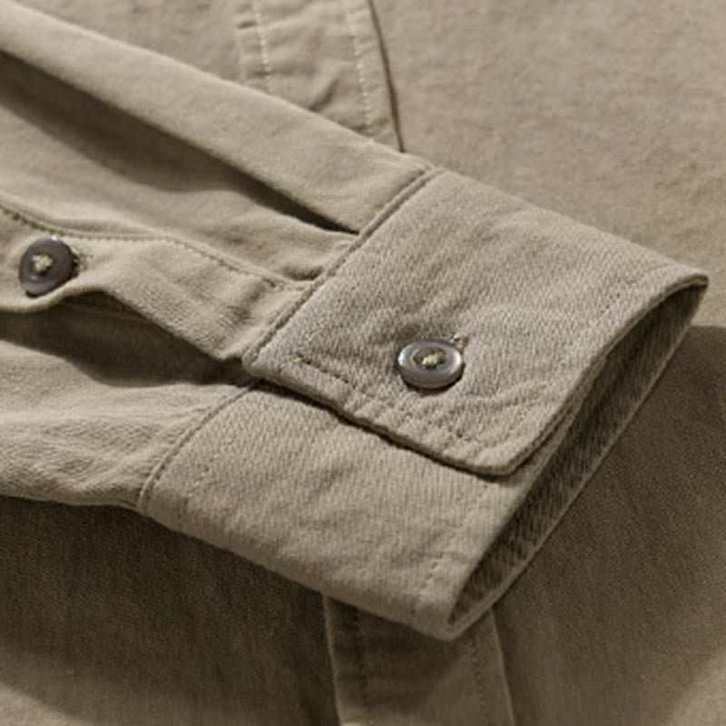 Camicia da uomo in cotone con colletto alla coreana, manica lunga, casual, tinta unita, con bottoni e tasca decorativa, Buddha Stones - image 15