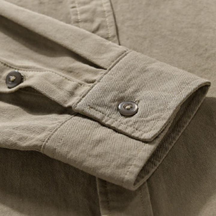 Camicia da uomo in cotone con colletto alla coreana, manica lunga, casual, tinta unita, con bottoni e tasca decorativa, Buddha Stones - image 15