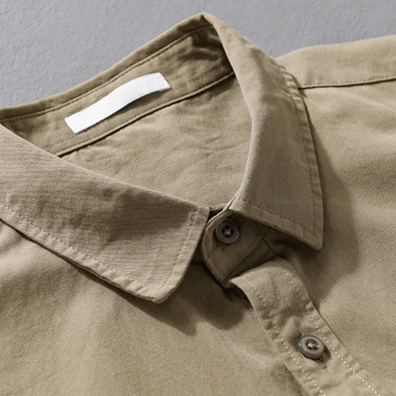 Camicia da uomo in cotone con colletto alla coreana, manica lunga, casual, tinta unita, con bottoni e tasca decorativa, Buddha Stones - image 12