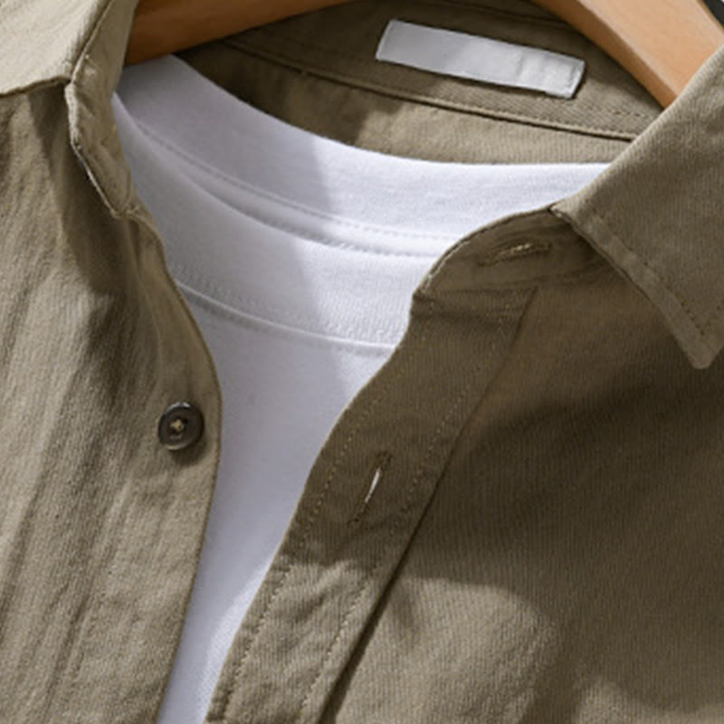 Camicia da uomo in cotone con colletto alla coreana, manica lunga, casual, tinta unita, con bottoni e tasca decorativa, Buddha Stones - image 13