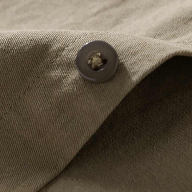 Camicia da uomo in cotone con colletto alla coreana, manica lunga, casual, tinta unita, con bottoni e tasca decorativa, Buddha Stones - image 16