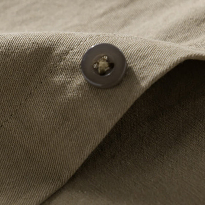 Camicia da uomo in cotone con colletto alla coreana, manica lunga, casual, tinta unita, con bottoni e tasca decorativa, Buddha Stones - image 16