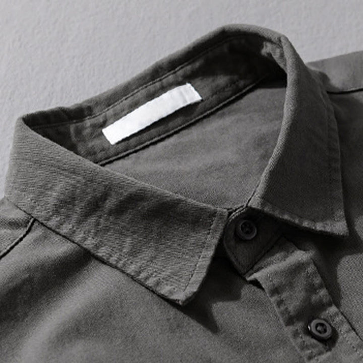 Camicia da uomo in cotone con colletto alla coreana, manica lunga, casual, tinta unita, con bottoni e tasca decorativa, Buddha Stones - image 18