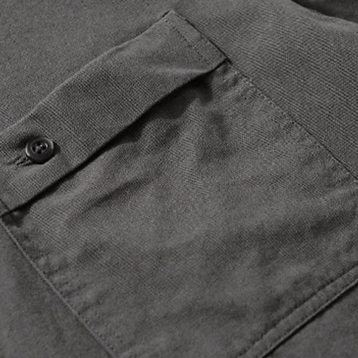 Camicia da uomo in cotone con colletto alla coreana, manica lunga, casual, tinta unita, con bottoni e tasca decorativa, Buddha Stones - image 19