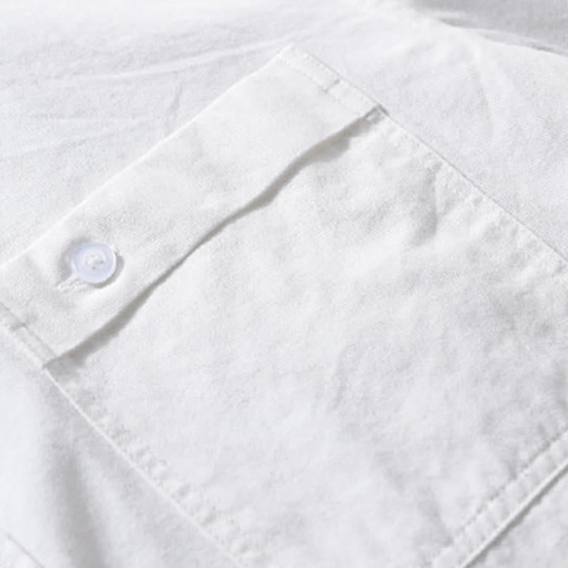 Camicia da uomo in cotone con colletto alla coreana, manica lunga, casual, tinta unita, con bottoni e tasca decorativa, Buddha Stones - image 22