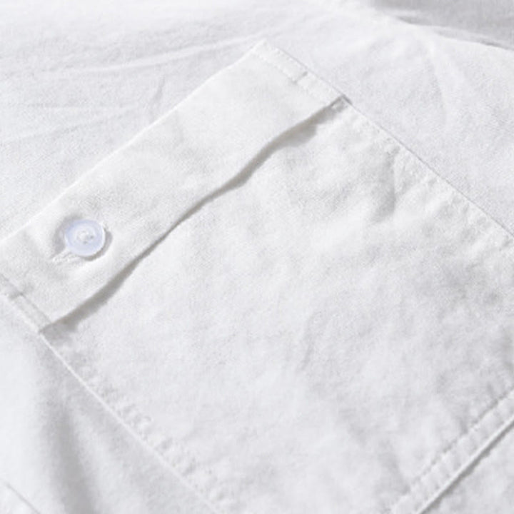 Camicia da uomo in cotone con colletto alla coreana, manica lunga, casual, tinta unita, con bottoni e tasca decorativa, Buddha Stones - image 22