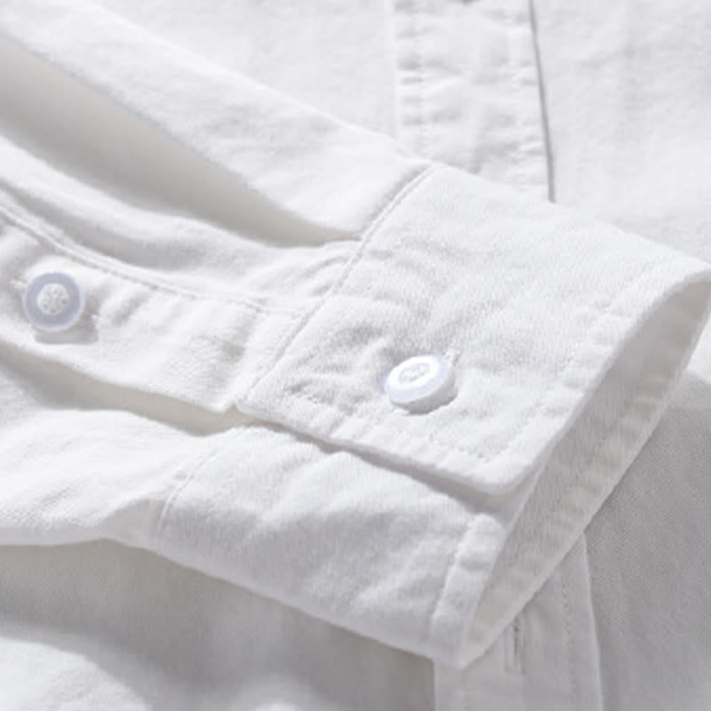 Camicia da uomo in cotone con colletto alla coreana, manica lunga, casual, tinta unita, con bottoni e tasca decorativa, Buddha Stones - image 23