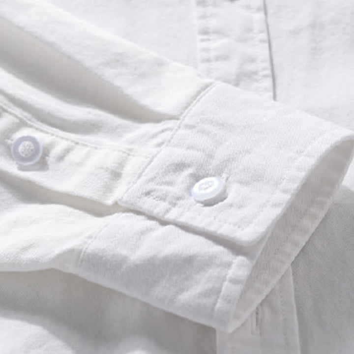 Camicia da uomo in cotone con colletto alla coreana, manica lunga, casual, tinta unita, con bottoni e tasca decorativa, Buddha Stones - image 23