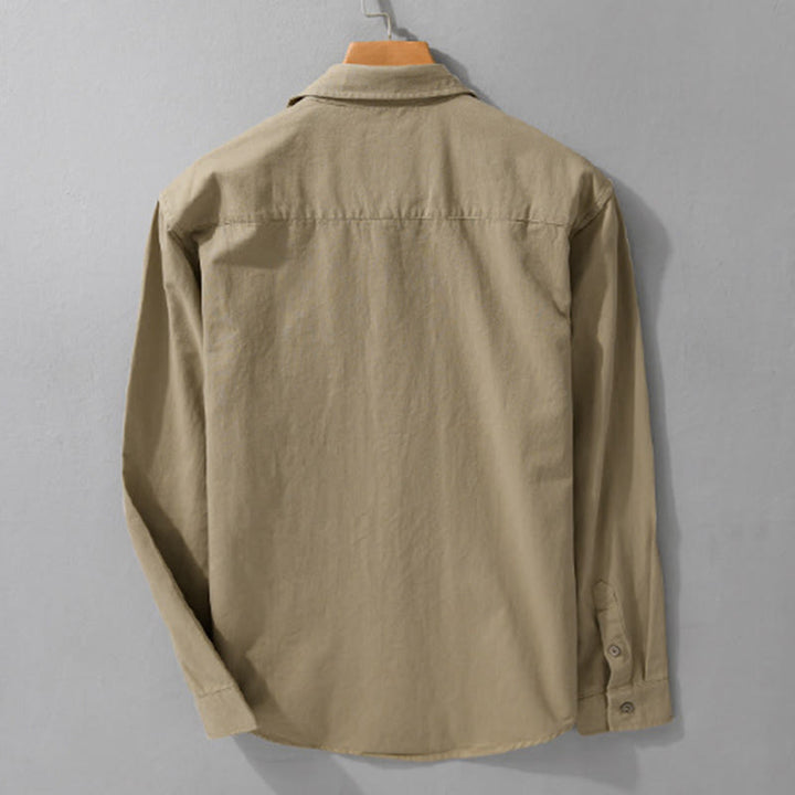 Camicia da uomo in cotone con colletto alla coreana, manica lunga, casual, tinta unita, con bottoni e tasca decorativa, Buddha Stones - image 11