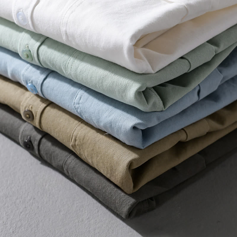 Camicia da uomo in cotone con colletto alla coreana, manica lunga, casual, tinta unita, con bottoni e tasca decorativa, Buddha Stones - image 27