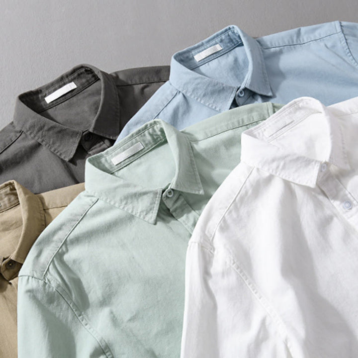 Camicia da uomo in cotone con colletto alla coreana, manica lunga, casual, tinta unita, con bottoni e tasca decorativa, Buddha Stones - image 26