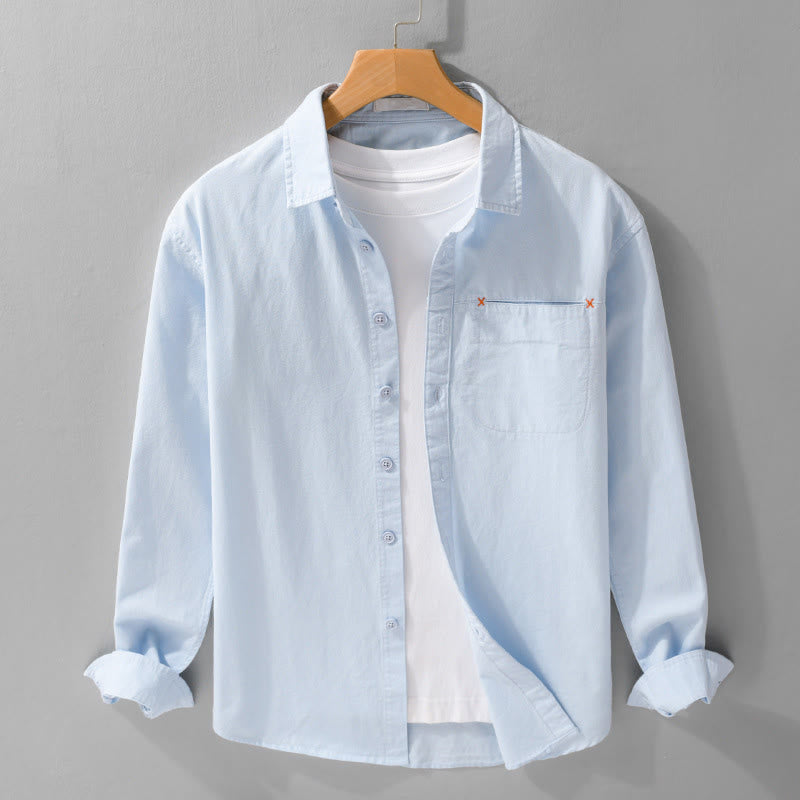 Camicia da uomo in cotone a maniche lunghe con colletto rialzato, con bottoni decorativi e tasca abbottonata, modello Buddha Stones Spring Solid - Azzurro chiaro - US/UK/AU42, EU52 (3XL) - image 0