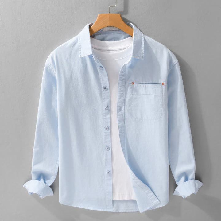 Camicia da uomo in cotone a maniche lunghe con colletto rialzato, con bottoni decorativi e tasca abbottonata, modello Buddha Stones Spring Solid - Azzurro chiaro - US/UK/AU42, EU52 (3XL) - image 0