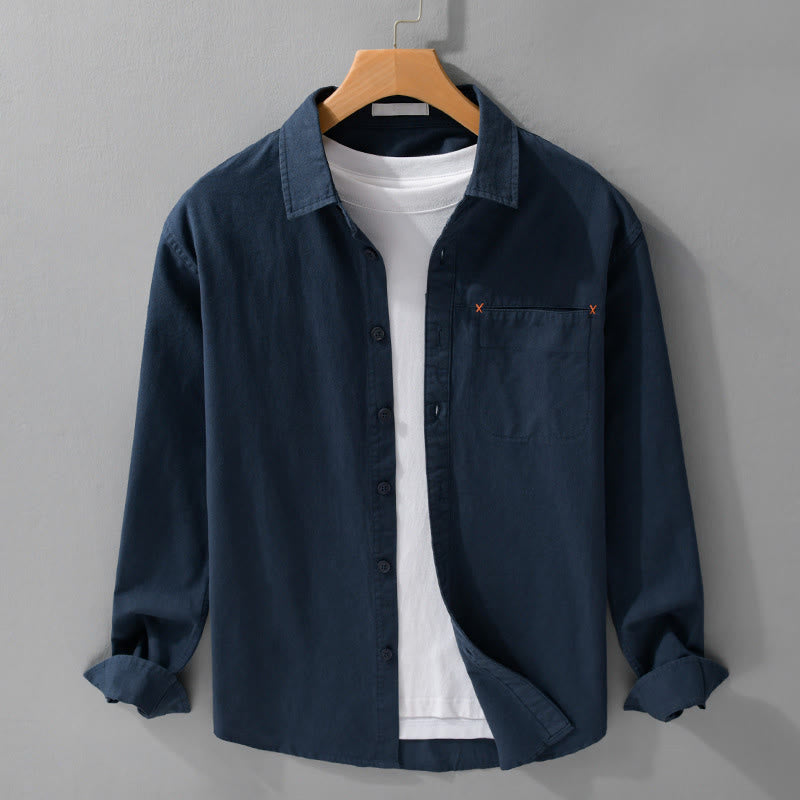 Camicia da uomo in cotone a maniche lunghe con colletto rialzato, con bottoni decorativi e tasca abbottonata, modello Buddha Stones Spring Solid - Blu notte - US/UK/AU42, EU52 (3XL) - image 14