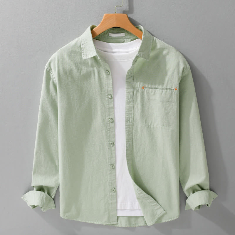 Camicia da uomo in cotone a maniche lunghe con colletto rialzato, con bottoni decorativi e tasca abbottonata, modello Buddha Stones Spring Solid - Verde chiaro - US/UK/AU42, EU52 (3XL) - image 4