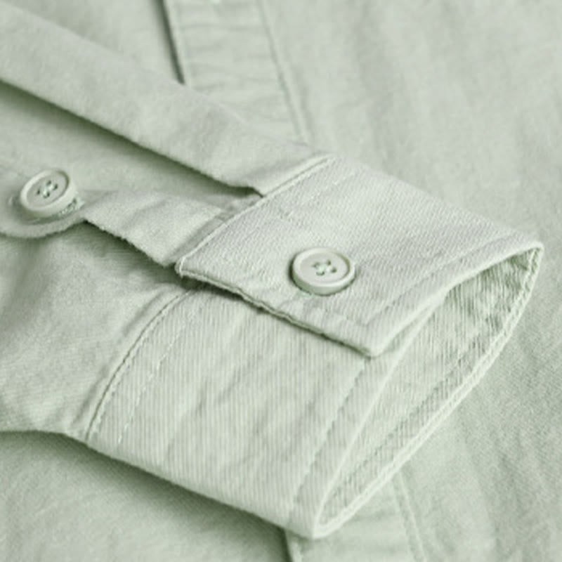 Camicia da uomo in cotone a maniche lunghe con colletto rialzato, con bottoni decorativi e tasca abbottonata, modello Buddha Stones Spring Solid - image 8