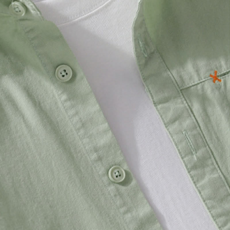 Camicia da uomo in cotone a maniche lunghe con colletto rialzato, con bottoni decorativi e tasca abbottonata, modello Buddha Stones Spring Solid - image 6