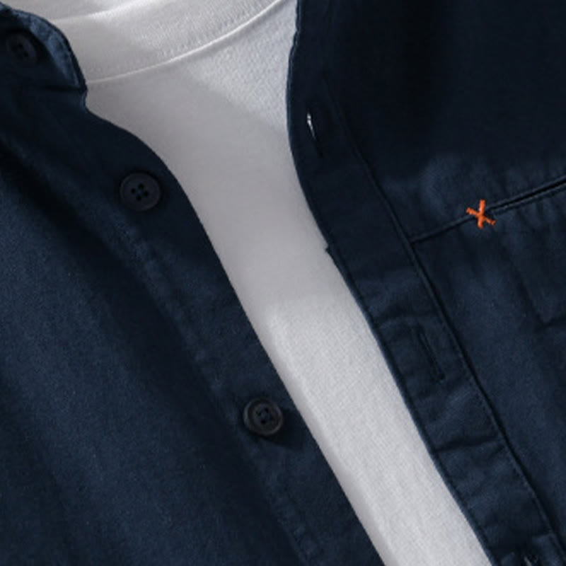 Camicia da uomo in cotone a maniche lunghe con colletto rialzato, con bottoni decorativi e tasca abbottonata, modello Buddha Stones Spring Solid - image 16