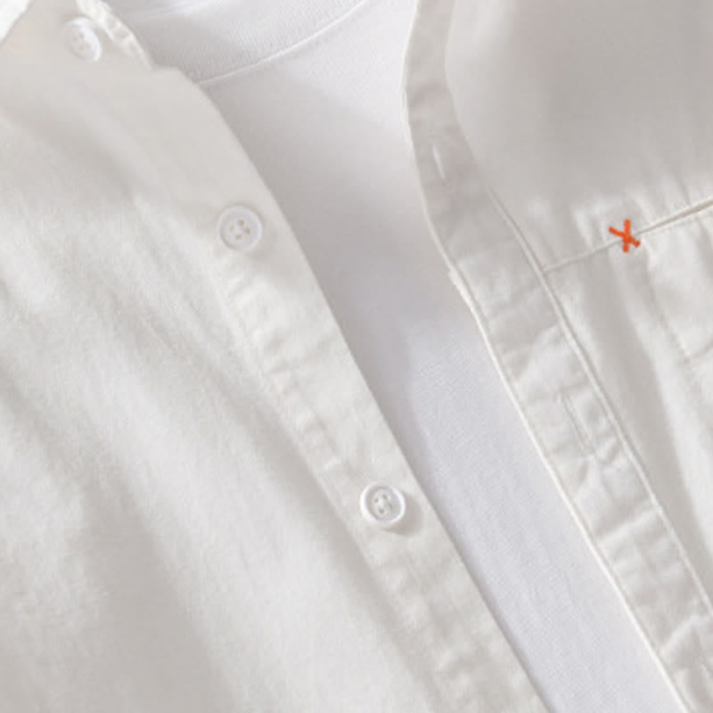 Camicia da uomo in cotone a maniche lunghe con colletto rialzato, con bottoni decorativi e tasca abbottonata, modello Buddha Stones Spring Solid - image 20