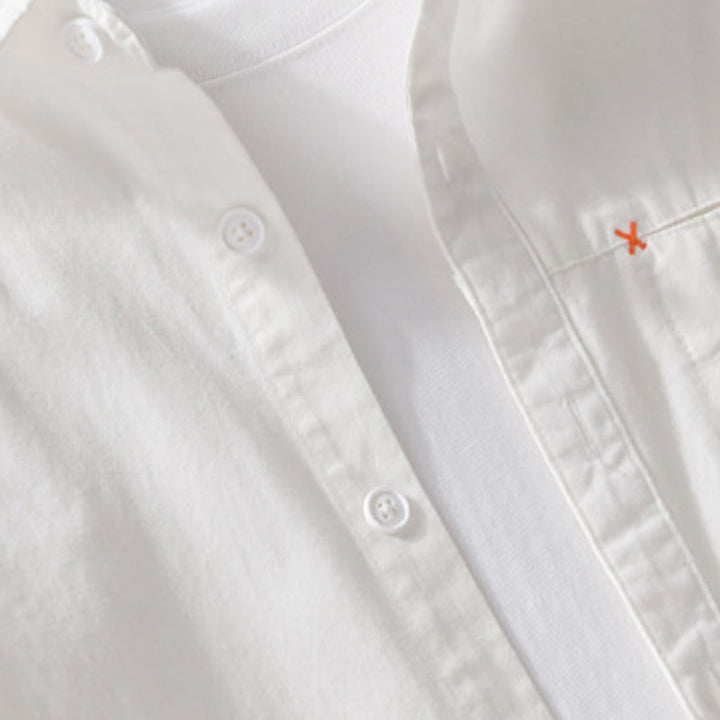 Camicia da uomo in cotone a maniche lunghe con colletto rialzato, con bottoni decorativi e tasca abbottonata, modello Buddha Stones Spring Solid - image 20