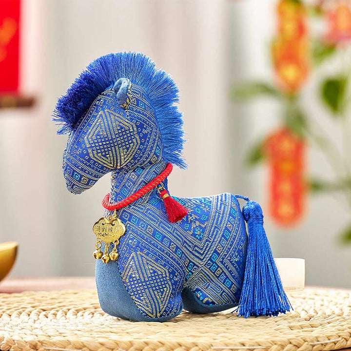 Decorazione con nappa in lingotto ricamato con filo rosso, anno del cavallo, Buddha Stones - Cavallo blu - 20*17 cm - image 13