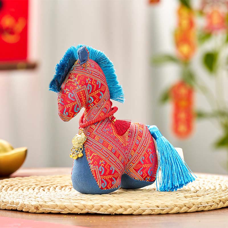 Decorazione con nappa in lingotto ricamato con filo rosso, anno del cavallo, Buddha Stones - Cavallo Rosso - 16*12 cm - image 1