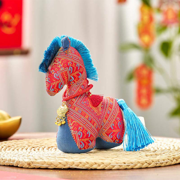 Decorazione con nappa in lingotto ricamato con filo rosso, anno del cavallo, Buddha Stones - Cavallo Rosso - 16*12 cm - image 1