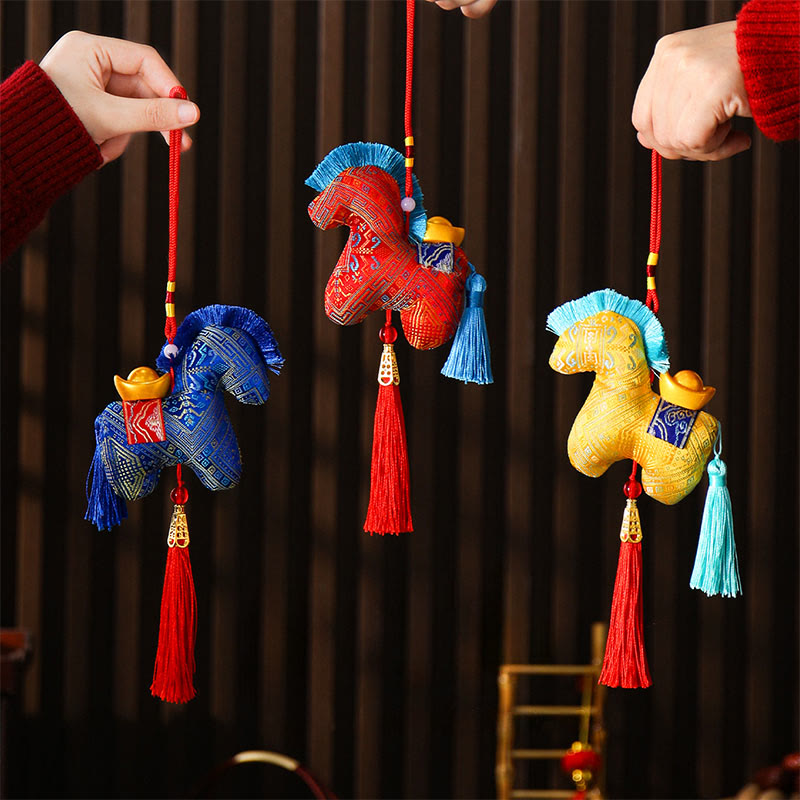 Decorazione con nappa in lingotto ricamato con filo rosso, anno del cavallo, Buddha Stones - image 15