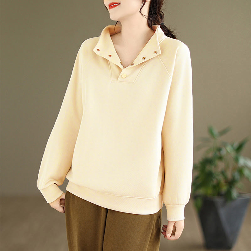 Felpa da donna in cotone a maniche lunghe con colletto rialzato e bottoni, modello Buddha Stones Fall Solid - Beige - US8-10, UK/AU12-14, EU40-42 (2XL) - image 10