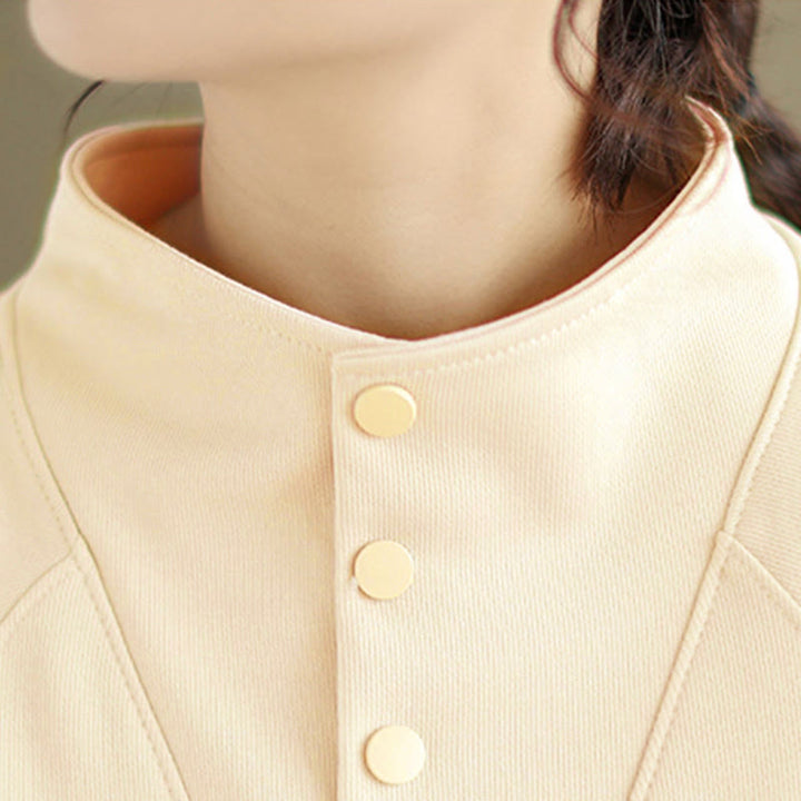 Felpa da donna in cotone a maniche lunghe con colletto rialzato e bottoni, modello Buddha Stones Fall Solid - image 15