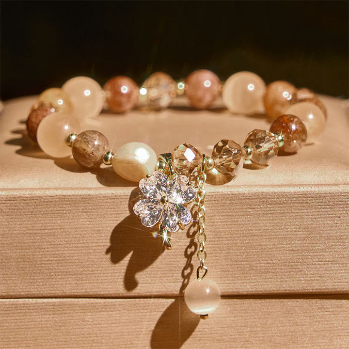 Bracciale con bilanciere in quarzo rutilato, ametista, citrino, quadrifoglio e quarzo fragola verde Buddha Stones - image 21