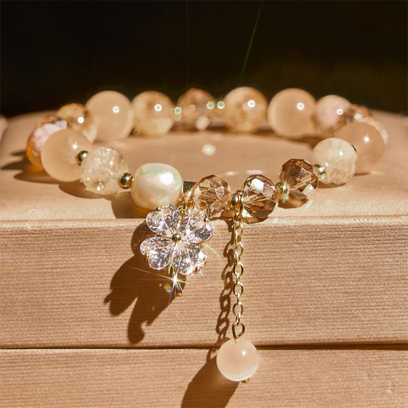 Bracciale con bilanciere in quarzo rutilato, ametista, citrino, quadrifoglio e quarzo fragola verde Buddha Stones - image 10