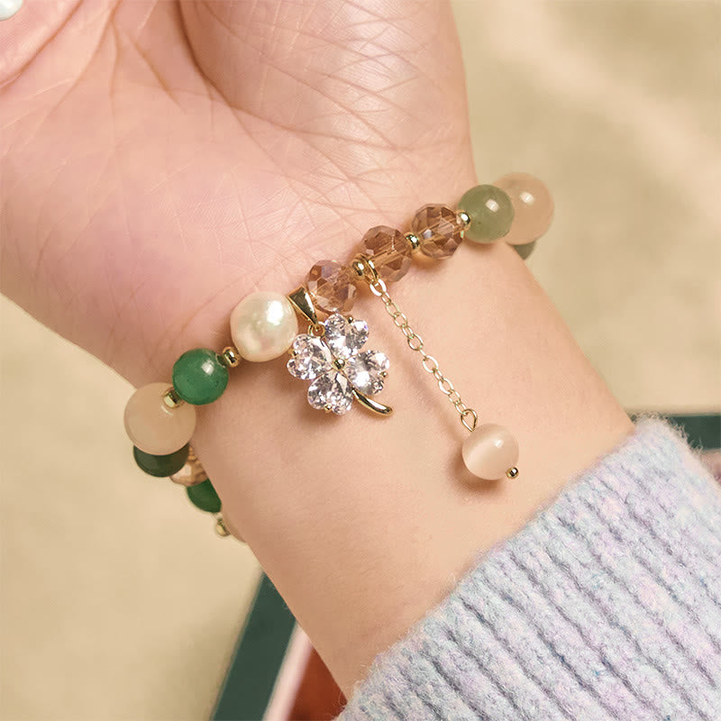 Bracciale con bilanciere in quarzo rutilato, ametista, citrino, quadrifoglio e quarzo fragola verde Buddha Stones - image 16