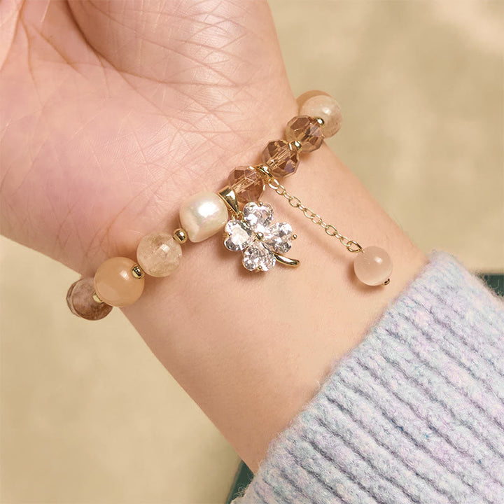 Bracciale con bilanciere in quarzo rutilato, ametista, citrino, quadrifoglio e quarzo fragola verde Buddha Stones - image 11