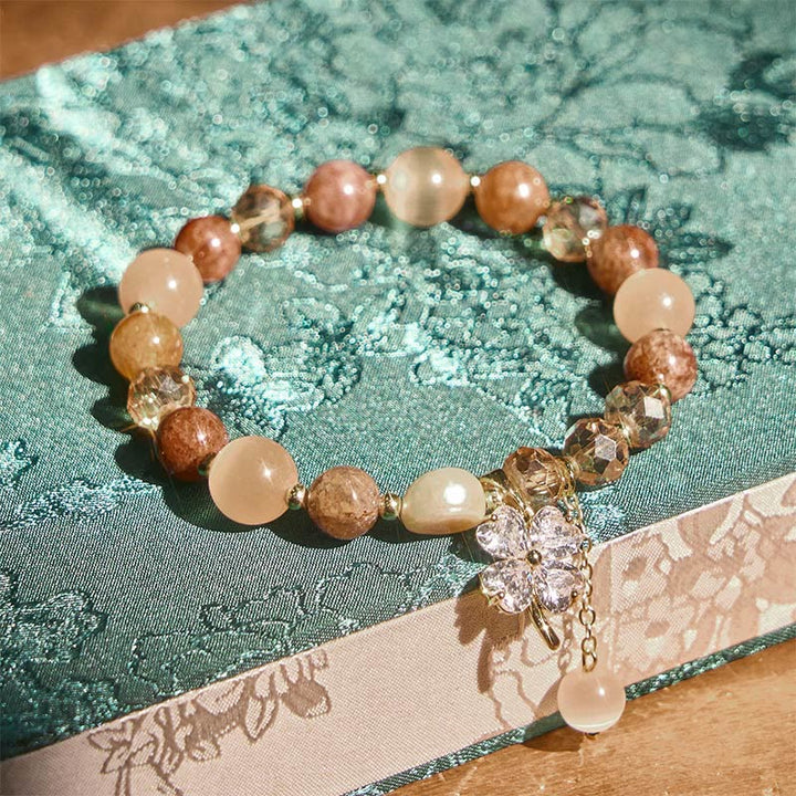 Bracciale con bilanciere in quarzo rutilato, ametista, citrino, quadrifoglio e quarzo fragola verde Buddha Stones - image 19