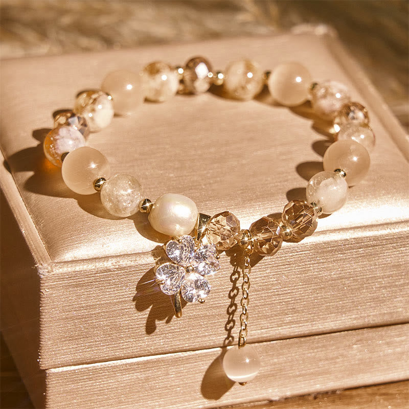 Bracciale con bilanciere in quarzo rutilato, ametista, citrino, quadrifoglio e quarzo fragola verde Buddha Stones - image 9