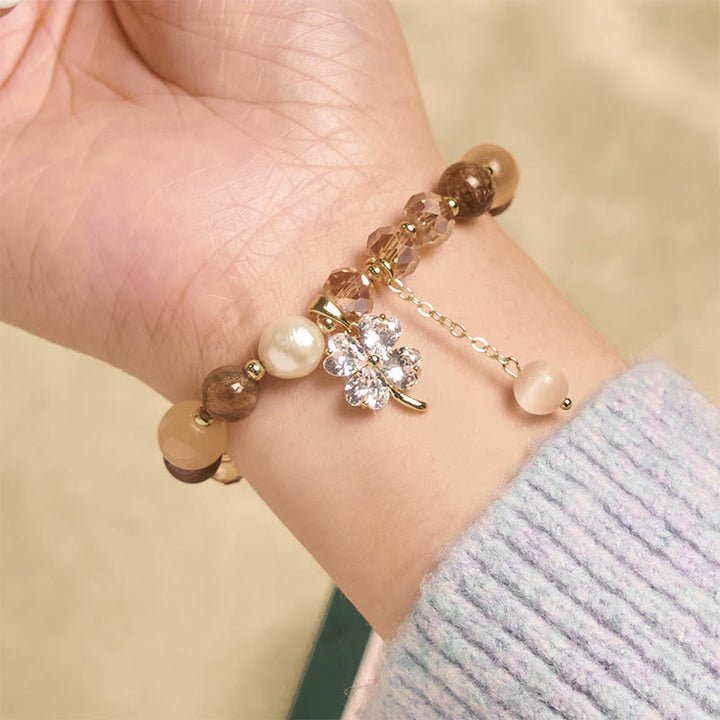 Bracciale con bilanciere in quarzo rutilato, ametista, citrino, quadrifoglio e quarzo fragola verde Buddha Stones - image 22