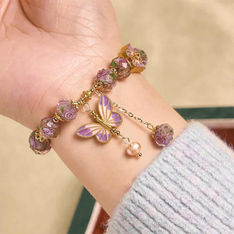 Braccialetto dell'amore con perline di vetro Liuli, ciondolo a forma di fiore con doppie farfalle Buddha Stones - image 4