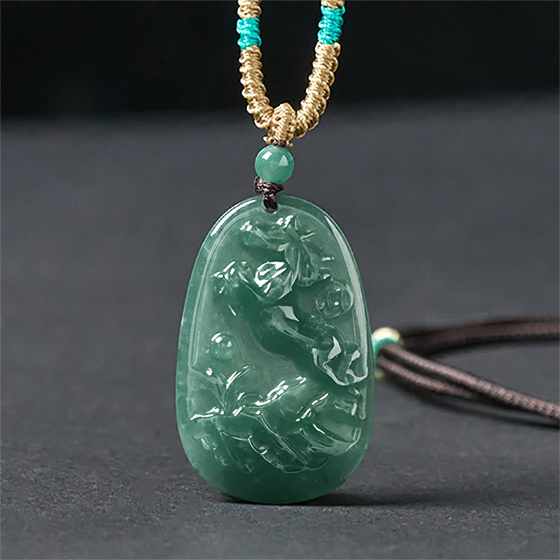 Buddha Stones Anno del Drago Cavallo Monete di rame intagliate a mano Corda di giada Collana con pendenti di energia della prosperità - image 1