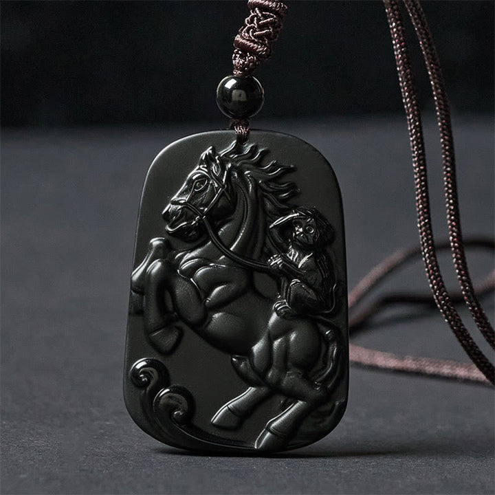 Collana con ciondolo in ossidiana nera con motivo a scimmia dell'anno del cavallo, Om Mani Padme Hum, Buddha Stones - image 11
