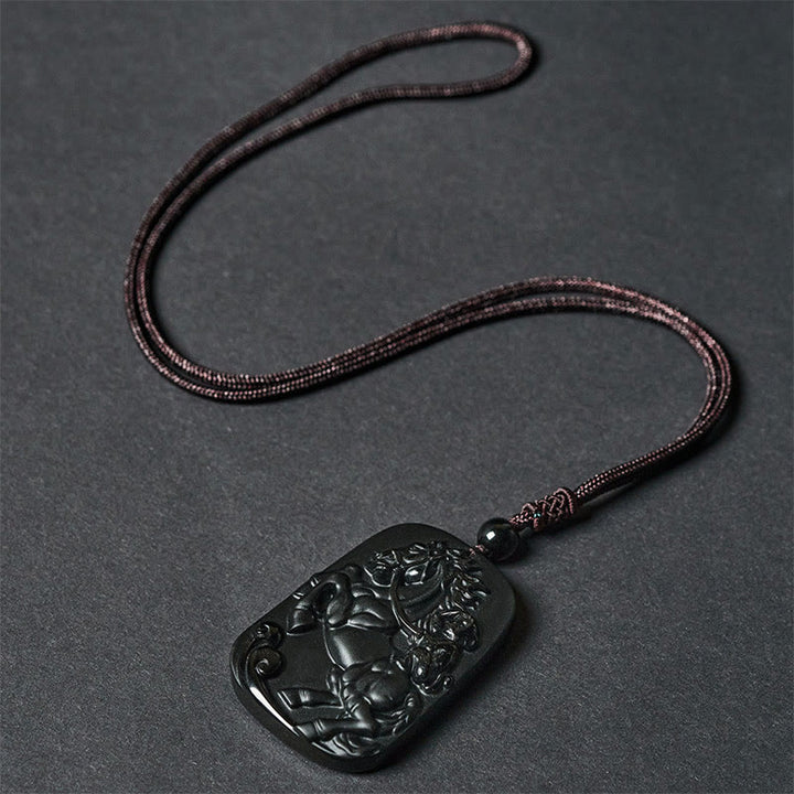 Collana con ciondolo in ossidiana nera con motivo a scimmia dell'anno del cavallo, Om Mani Padme Hum, Buddha Stones - image 13