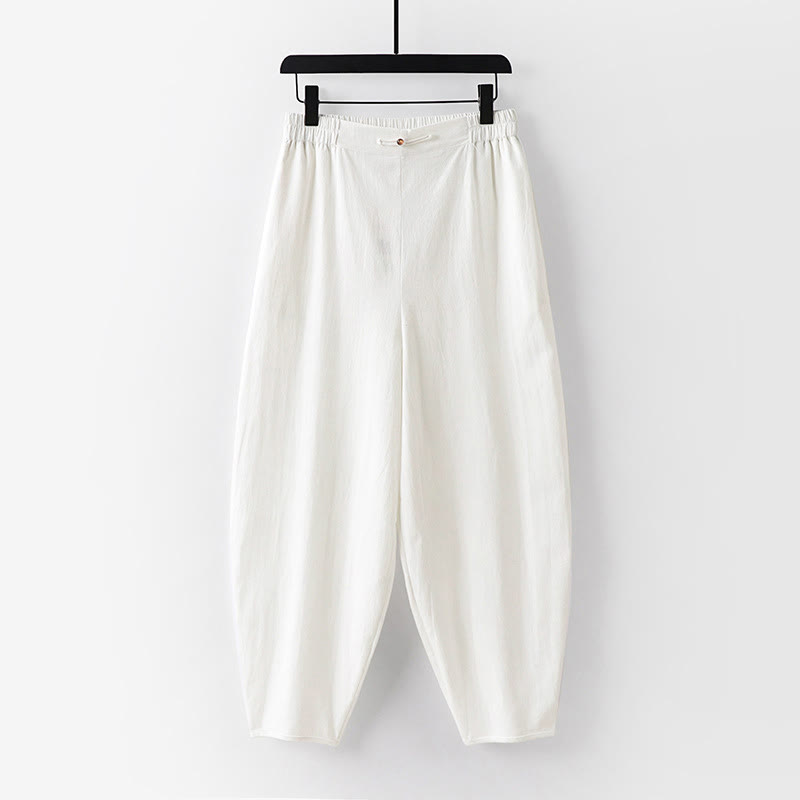 Pantaloni da uomo alla caviglia in cotone e lino con tasche , Buddha Stones Summer, a gamba dritta - Bianco - US/UK/AU54, EU64 (9XL) - image 10
