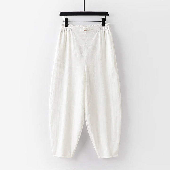 Pantaloni da uomo alla caviglia in cotone e lino con tasche , Buddha Stones Summer, a gamba dritta - Bianco - US/UK/AU54, EU64 (9XL) - image 10