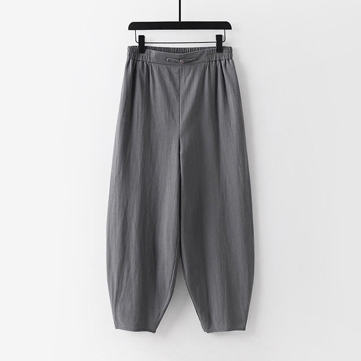 Pantaloni da uomo alla caviglia in cotone e lino con tasche , Buddha Stones Summer, a gamba dritta - Grigio - US/UK/AU54, EU64 (9XL) - image 1