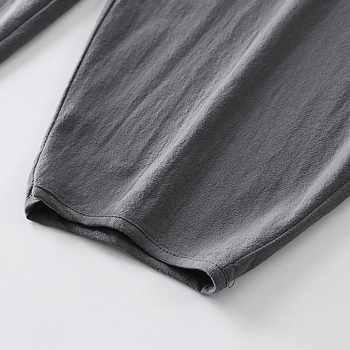 Pantaloni da uomo alla caviglia in cotone e lino con tasche , Buddha Stones Summer, a gamba dritta - image 7