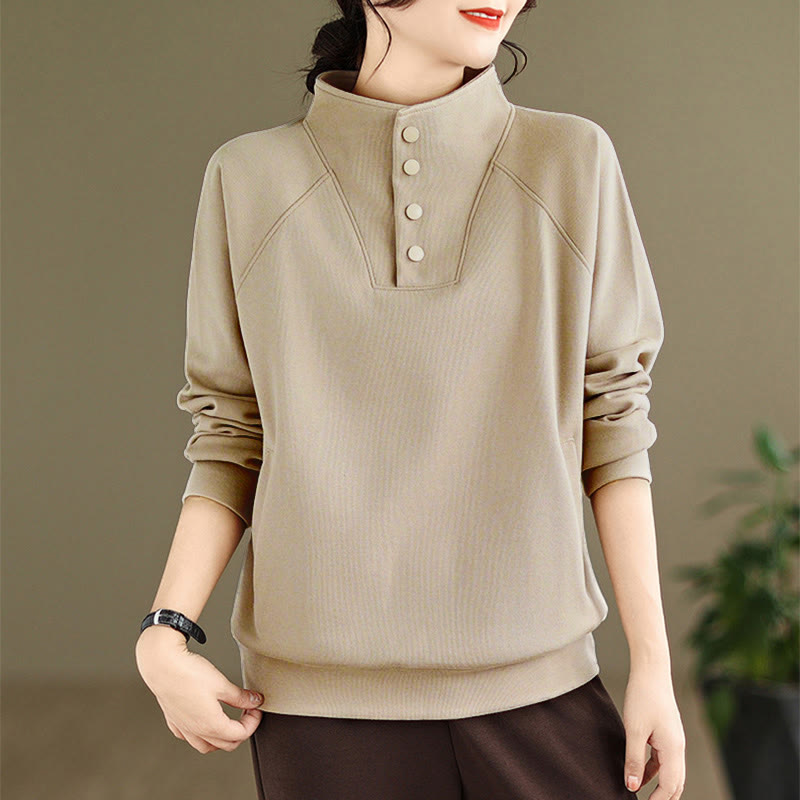 Felpa da donna in cotone a maniche lunghe con colletto rialzato e bottoni, modello Buddha Stones Fall Solid - Tan - US8-10, UK/AU12-14, EU40-42 (2XL) - image 21