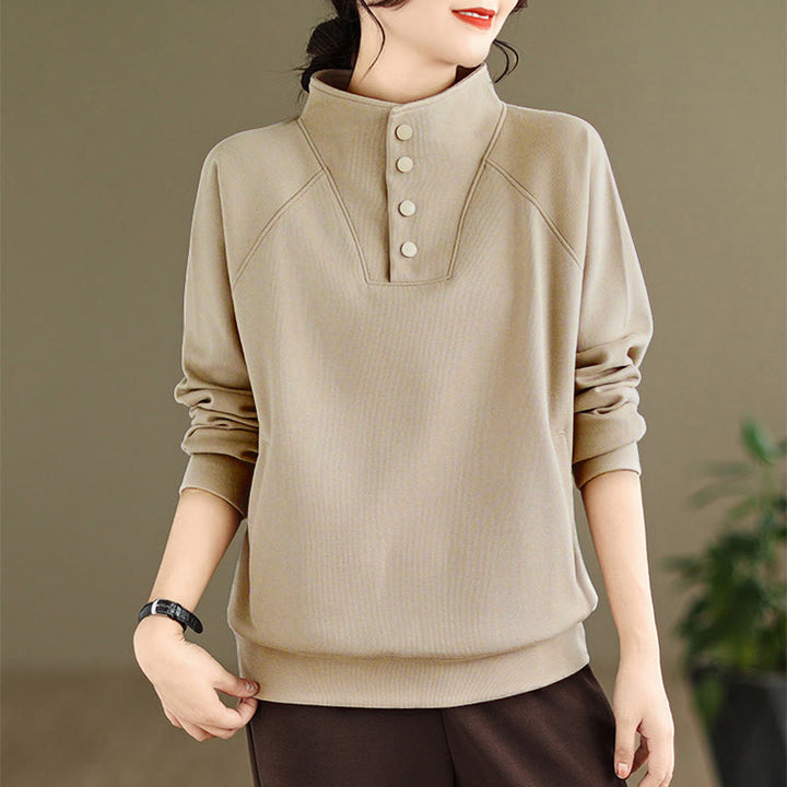 Felpa da donna in cotone a maniche lunghe con colletto rialzato e bottoni, modello Buddha Stones Fall Solid - Tan - US8-10, UK/AU12-14, EU40-42 (2XL) - image 21