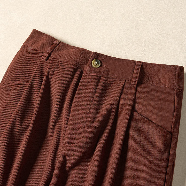 Pantaloni harem a vita alta con tasche e cerniera in velluto a coste tinta unita Buddha Stones Commute da donna - image 3