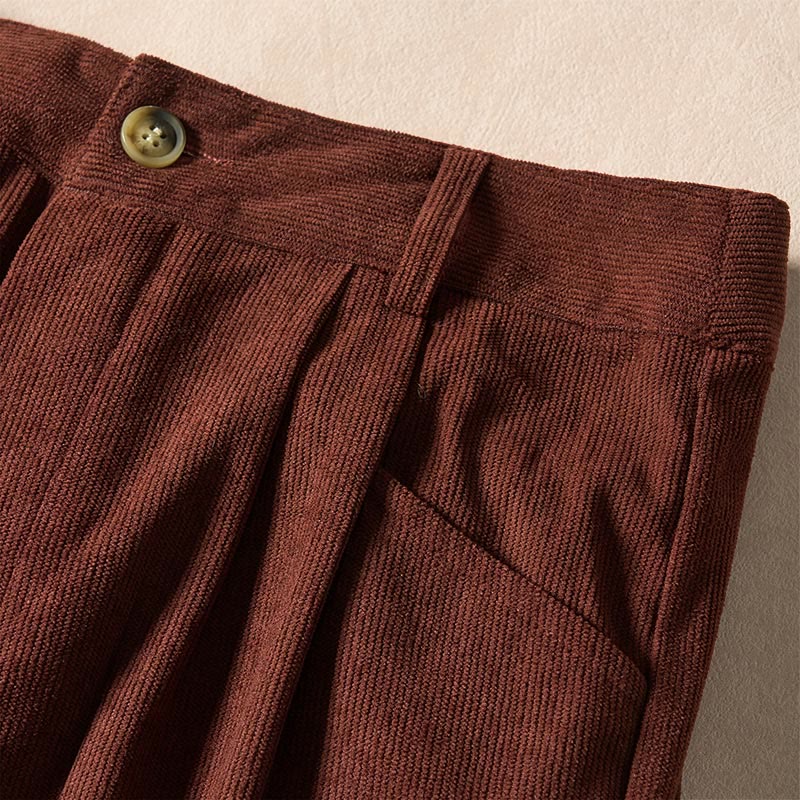 Pantaloni harem a vita alta con tasche e cerniera in velluto a coste tinta unita Buddha Stones Commute da donna - image 5